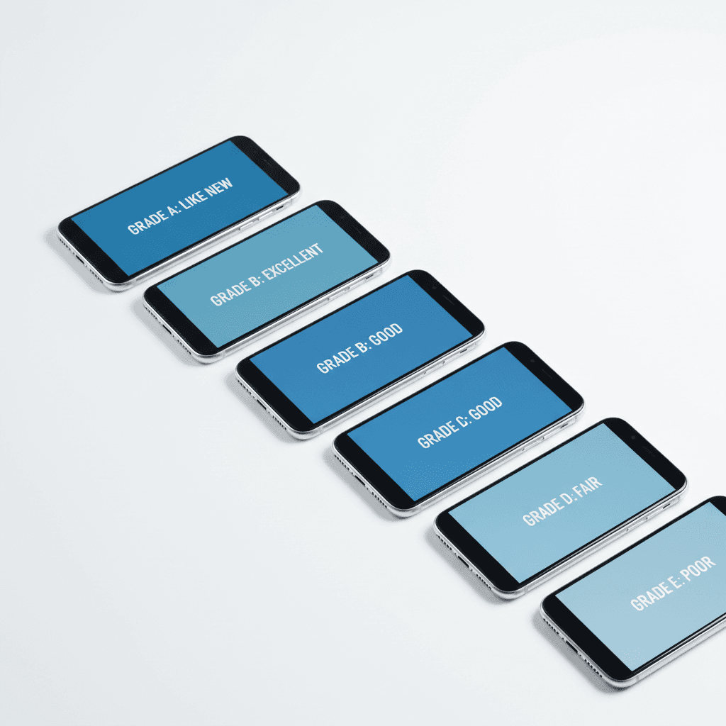 Graded refurbished iPhones displayed in condition order
