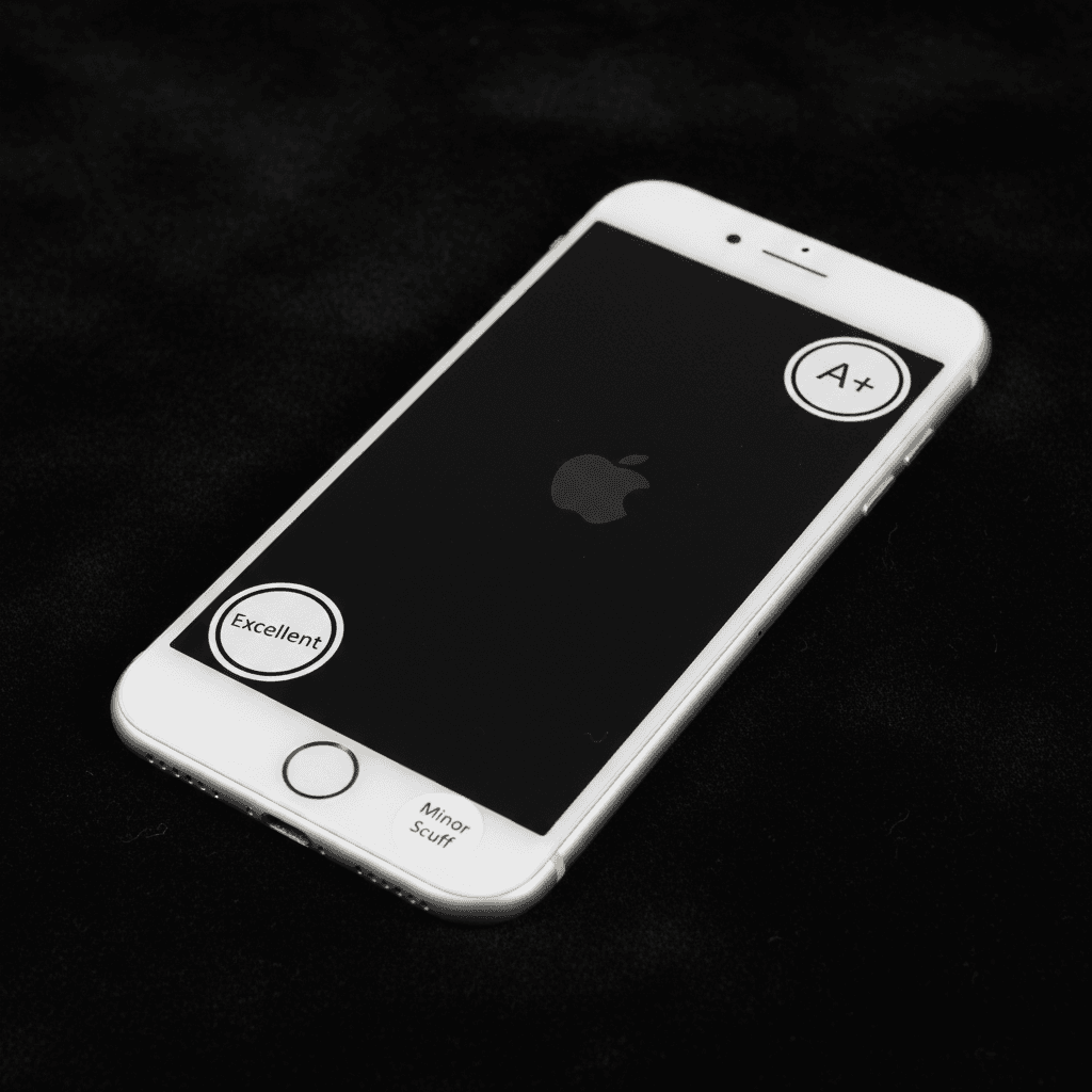 Detailed close-up of refurbished iPhone showing condition grading